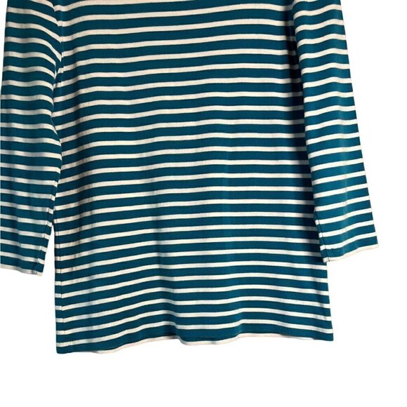 Talbots Green and White Striped Women's Size Large Long Sleeve Tee - Picture 10 of 11